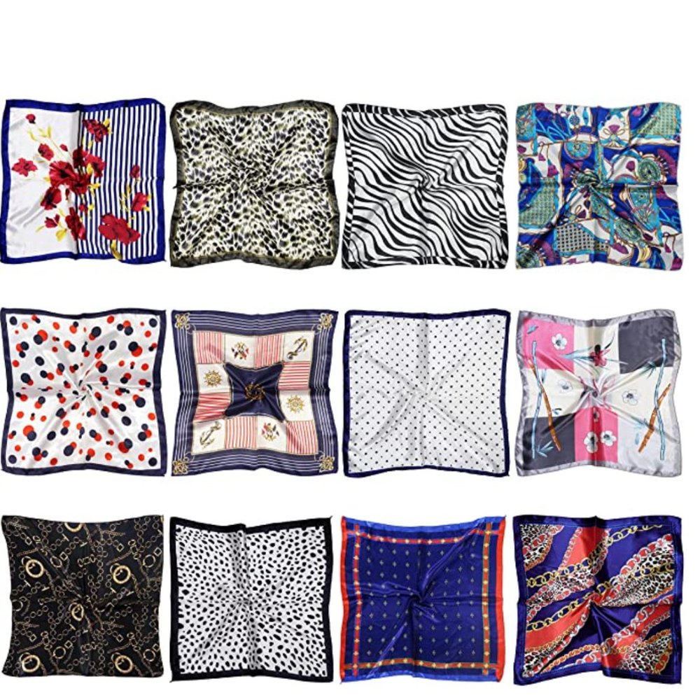 NEW 12 Set Mixed Designs Small Square Satin Womens Neck Head Scarf Scarves